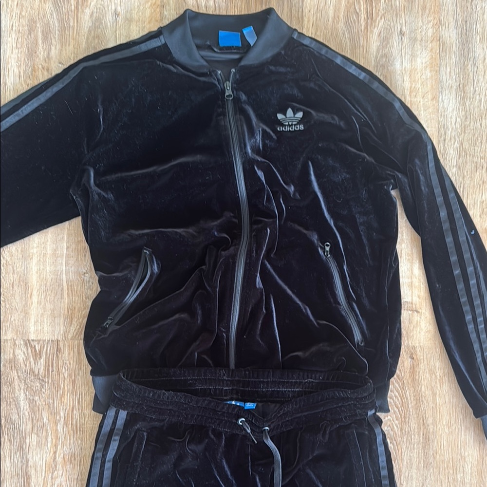 Adidas Set Black Velour Jacket and Pants